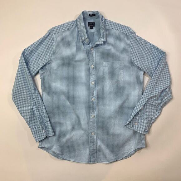 J Crew Shirt Mens M Medium Blue White Flex Washed Classic Check Button Down - Picture 2 of 11
